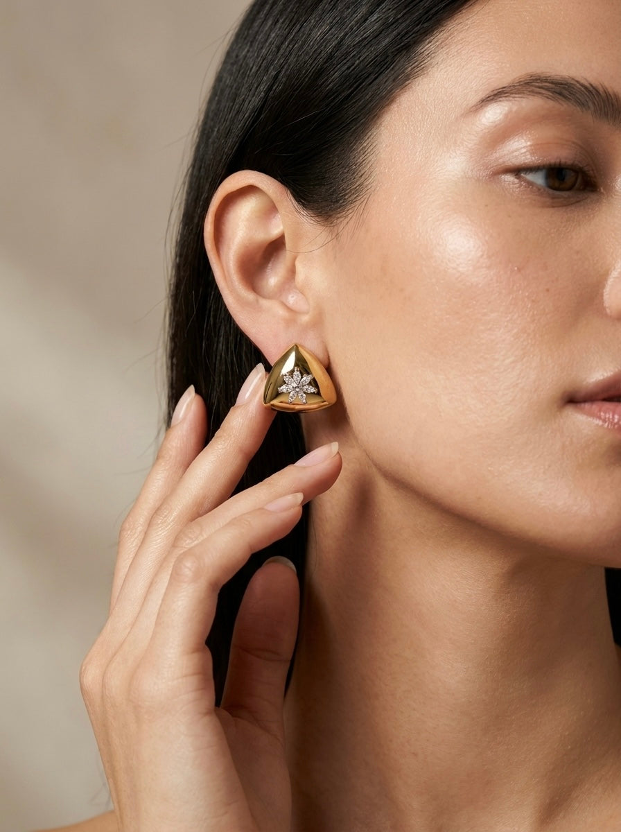 Pyramid Bloom | Crystal Stud Earrings